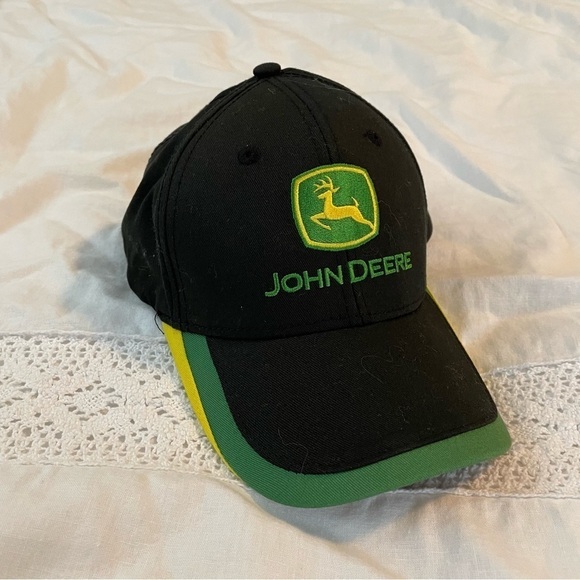 John Deer Trucker Hat Stripes Logo Black Green adjustable baseball - Picture 1 of 6